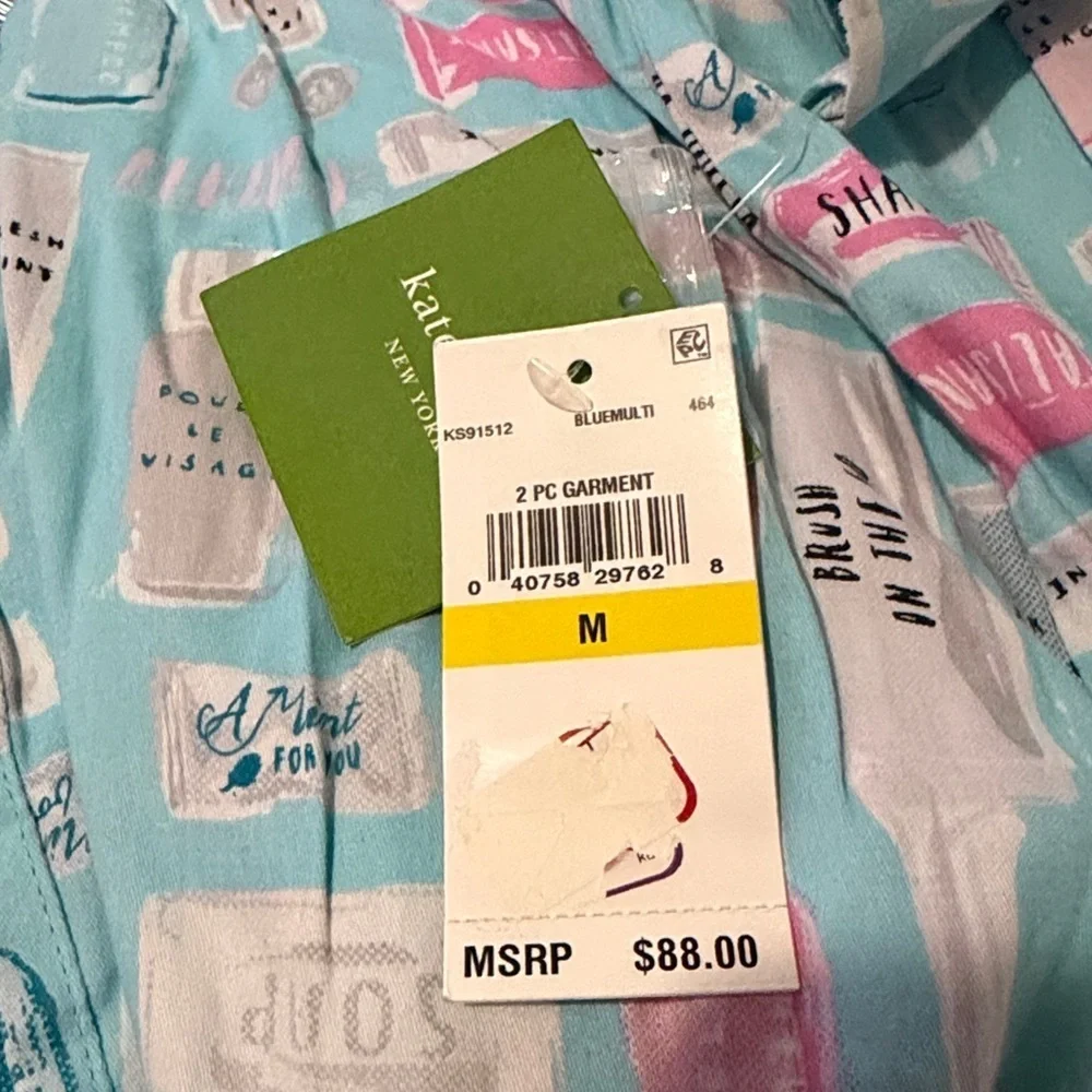 Kate Spade Aqua and Pink Print Pajama Top